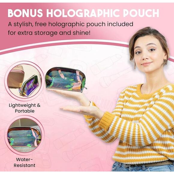 Women Travel Makeup Bag Pink Large Cosmetic Organizer With Compartments Bag NEW - Picture 5 of 5